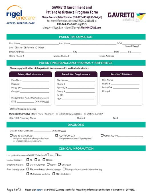 Rigel ONECARE Enrollment Form